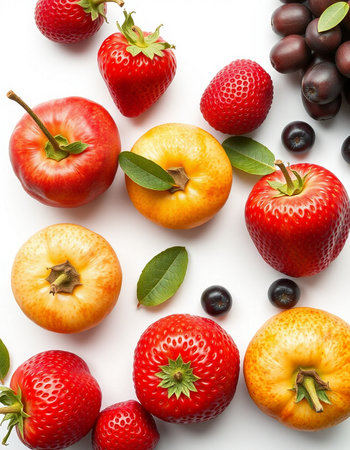 Strawberriescots and cherries on white backgroundの写真素材