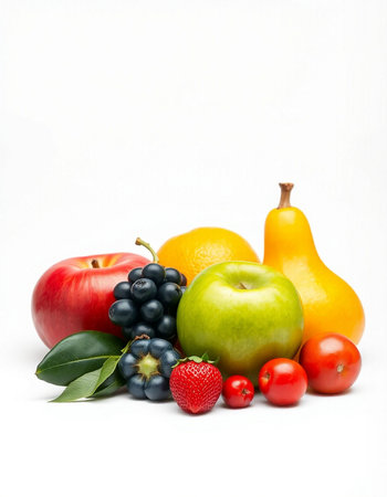Fruits and vegetables on a white background. Healthy food concept.