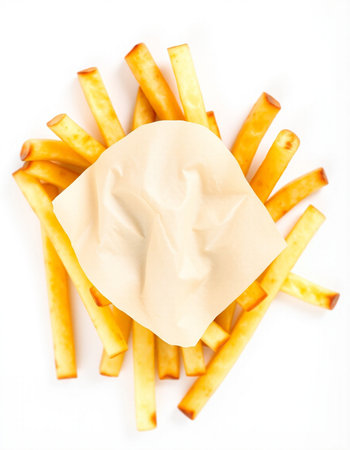 French fries on a white background. Top view. Isolated.の写真素材