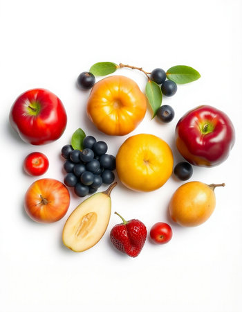 Fruits isolated on a white background. Top view.の写真素材
