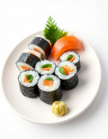 Japanese Cuisine - Sushi Roll with Salmon and Vegetables insideの写真素材