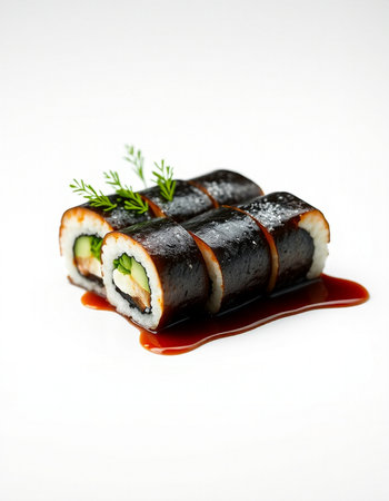sushi rolls on a white background in a restaurant. Japanese foodの写真素材