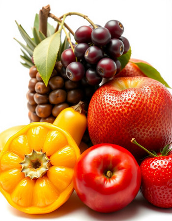 Fruits and vegetables isolated on white background. Healthy food concept.