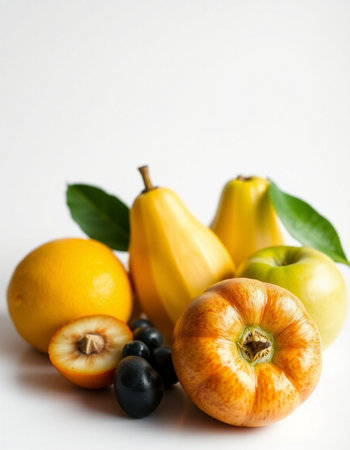 Fruits and vegetables on a white background. Healthy food concept.の写真素材