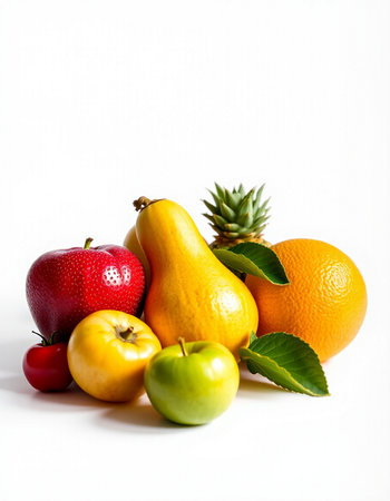 Fruits isolated on a white background. Healthy eating concept. Copy space.の写真素材
