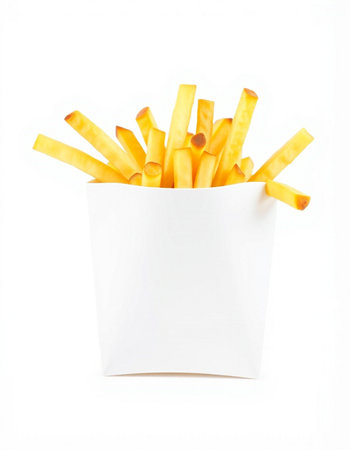 French fries in paper box isolated on white background with clipping path.