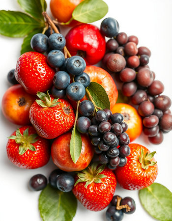 Fresh fruits and berries on a white background, close-up.の写真素材