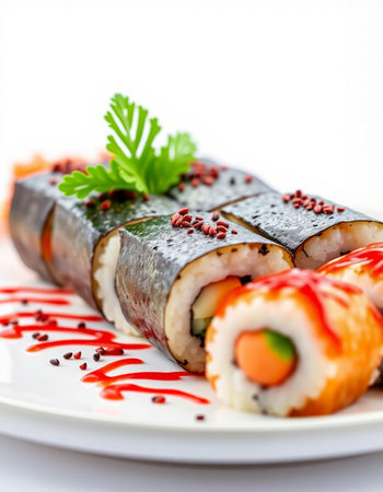 Sushi roll japanese food style on the white background.の写真素材