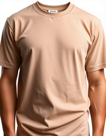 Men's t-shirt on a mannequin on a white backgroundの写真素材