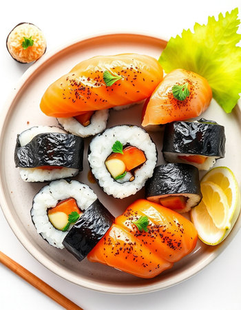 Japanese Cuisine - Sushi Roll with Salmon, Eel and Cucumberの写真素材
