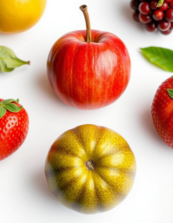 Strawberry, apple and orange isolated on a white background.の写真素材