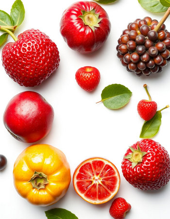Fruits and berries on a white background. Healthy food concept.の写真素材