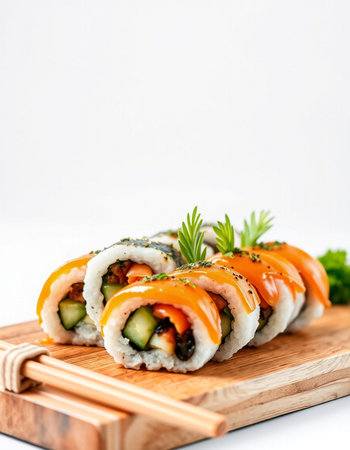 Salmon sushi roll japanese food style - selective focus pointの写真素材
