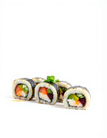 Sushi roll isolated on white background. Japanese food restaurant menu.の写真素材