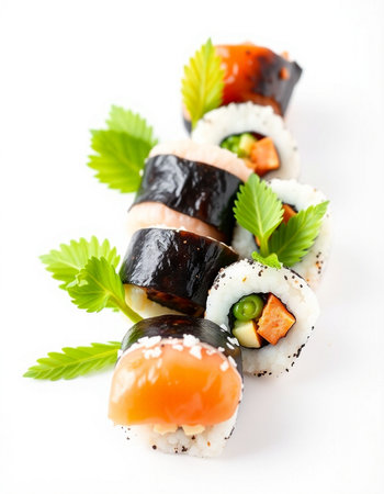 Sushi roll with salmon, avocado, cucumber and mayonnaiseの写真素材