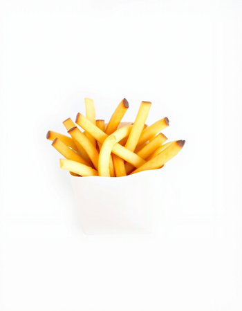 French fries in paper box isolated on white background with clipping path.の写真素材