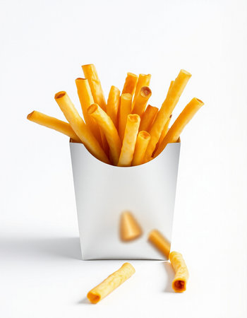 French fries in paper box isolated on white background, clipping path included