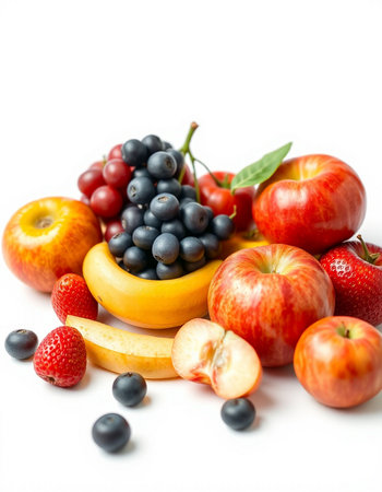 Fruits and berries isolated on white background. Healthy food concept.の写真素材