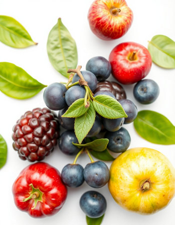 Fruits and berries on a white background. Healthy food concept.の写真素材