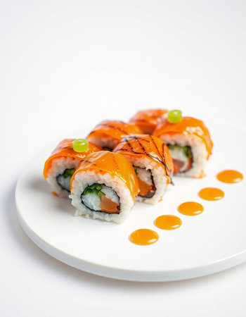 Sushi roll with salmon, cucumber, cream cheese and wasabi
