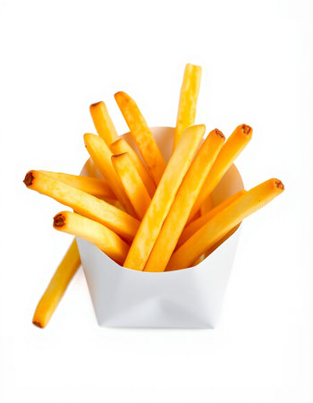 French fries in a bowl on a white background. Fast food.