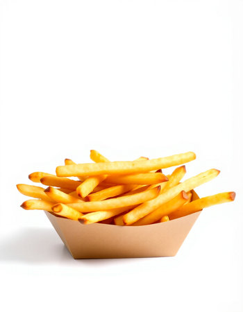 French fries in paper box isolated on white background with clipping path.の写真素材