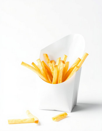French fries in a white box on a white background. Fast food.の写真素材