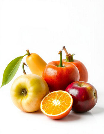 Fruits isolated on a white background. Apples, oranges and pears