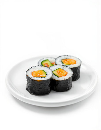 sushi on the white plate, isolated on a white background.の写真素材