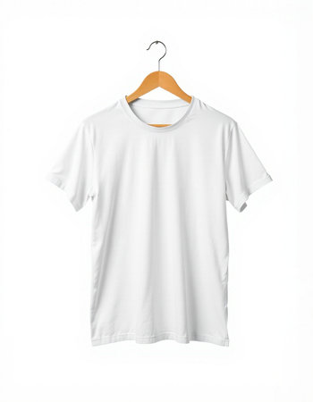 White t-shirt on a hanger isolated on white background.