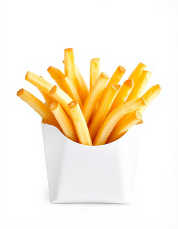 French fries in paper box isolated on white background with clipping path.