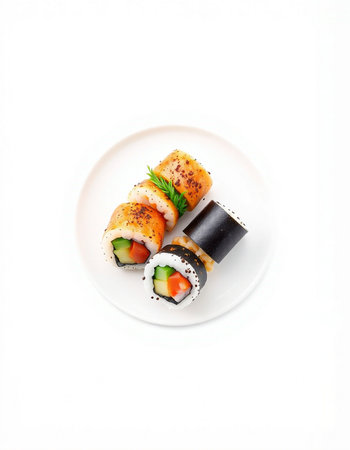 Sushi roll isolated on white background. Japanese food restaurant menu.の写真素材