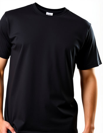 Men's black t-shirt isolated on white background. Front view.の写真素材