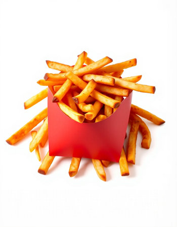 French fries in red box isolated on white background with clipping path.