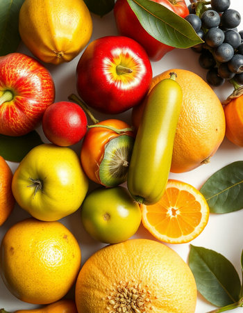 Fruits and vegetables as a background. Healthy food concept. Top view.
