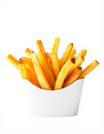 French fries in paper box isolated on white background with clipping path.