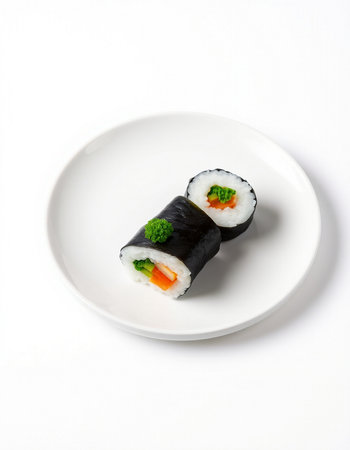 Sushi roll on white plate isolated on white background. Japanese foodの写真素材