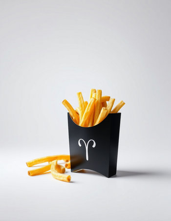 French fries in a black box isolated on white background. 3d illustrationの写真素材