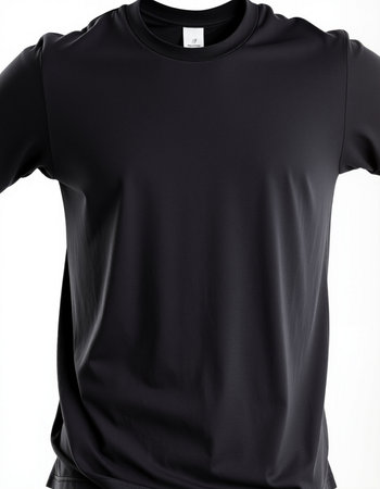 Black t-shirt on a mannequin on a white backgroundの写真素材