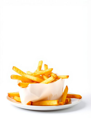 French fries in a bowl on white background. Selective focus.の写真素材