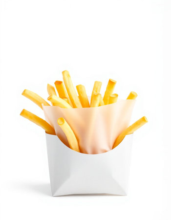 French fries in paper box isolated on white background with clipping path.の写真素材