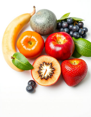 Fruits and vegetables isolated on white background. Healthy food concept.の写真素材