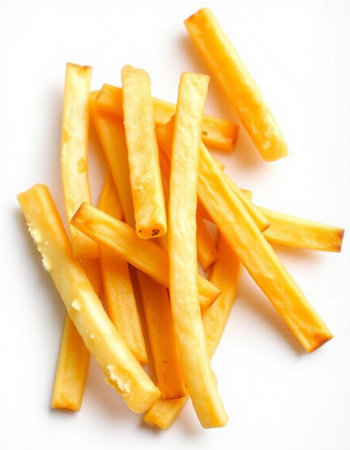 French fries on a white background, close-up, top viewの写真素材