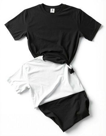 Black and white t-shirt mockup isolated on white background.の写真素材