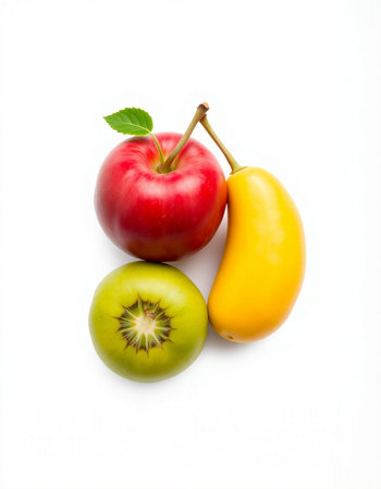 apple and kiwi fruit isolated on white backgroundの写真素材