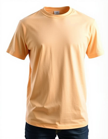 yellow t-shirt on a mannequin on a white backgroundの写真素材