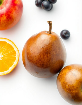 Red apples, blueberries and oranges isolated on white background. Top view.
