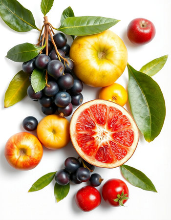 Fruits and vegetables on a white background. Healthy food concept.
