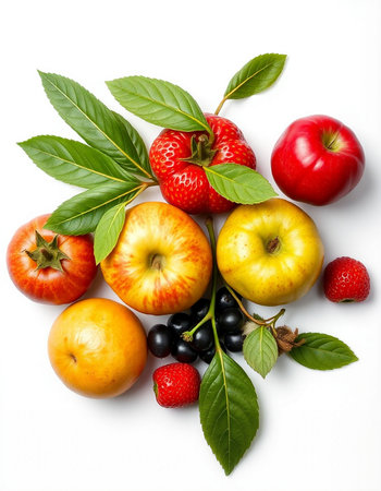 Fruits and berries on a white background. Healthy eating concept.の写真素材