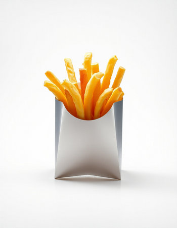 French fries in paper box isolated on white background. 3d illustrationの写真素材